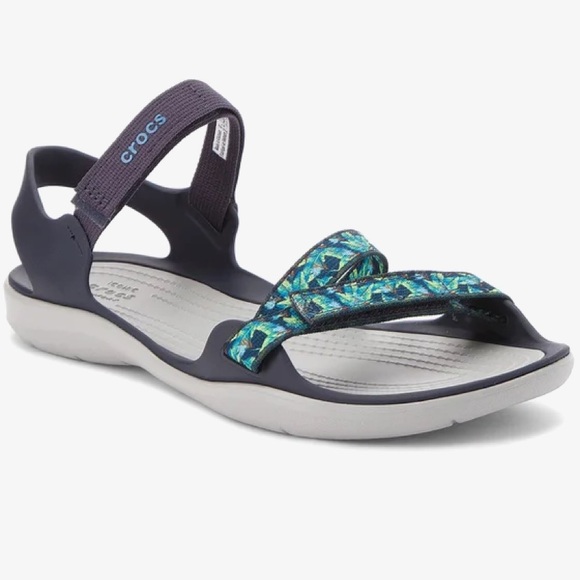 CROCS Sandals Swiftwater Webbing Green Blue Black Women’s Size 9 - Picture 11 of 11